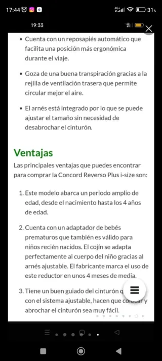 Silla Concord Reverso Plus a contramarcha