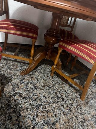 Mesa redonda de madera y 6 sillas