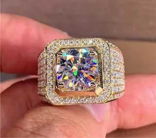 Anillo Oro Chapado Plata Grande Piedra Central