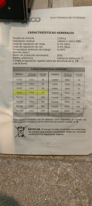 Fuente de alimentación Grelco G1312