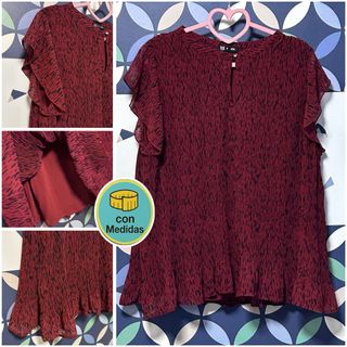 Blusa Plisada Burdeos Animal Print Talla XXL