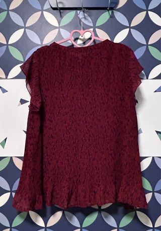 Blusa Plisada Burdeos Animal Print Talla XXL