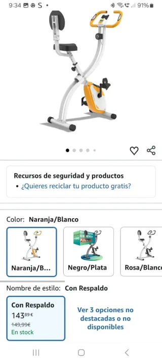 Bicicleta Estática Plegable Naranja y Gris