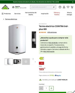 Termo Eléctrico Cointra 80L - Energía B