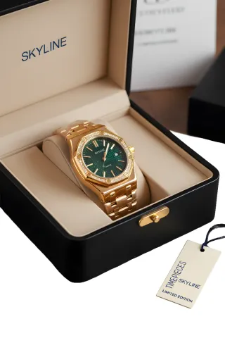 Reloj Skyline Esfera Verde Dorado Unisex