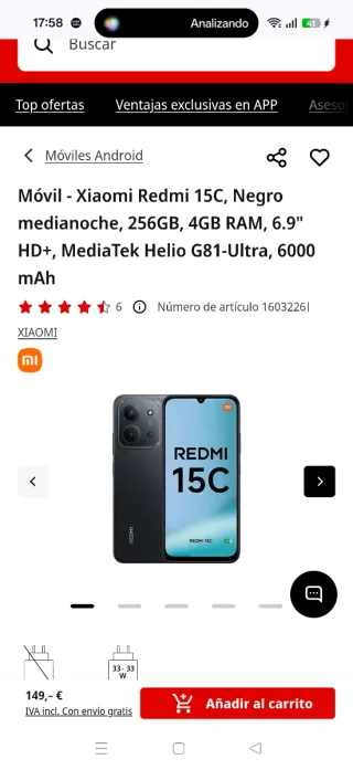Xiaomi Redmi 15C 128GB negro sin abrir