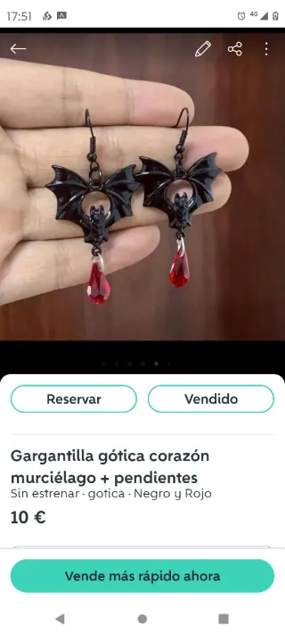 Pendientes murciélago gótico cristal rojo