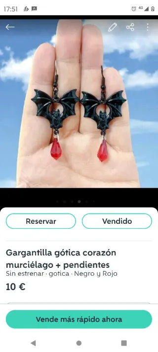 Pendientes murciélago gótico cristal rojo