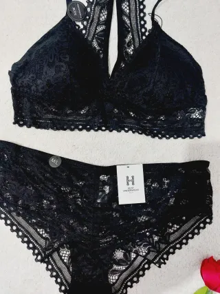 Conjunto Lencería Encaje Negro Talla M