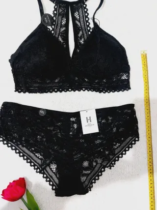 Conjunto Lencería Encaje Negro Talla M