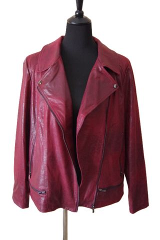Chaqueta Biker Gamuza Burdeos Desgastado