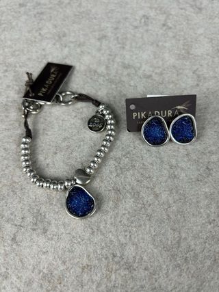 Conjunto Pikadura Pulsera y Pendientes Plata Azul