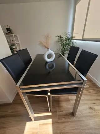 Mesa Comedor Cristal y Metal Extensible