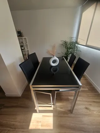 Mesa Comedor Cristal y Metal Extensible