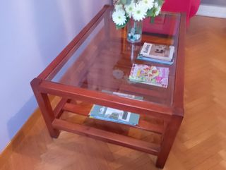 Mesa de centro madera y cristal ARTESANAl.
