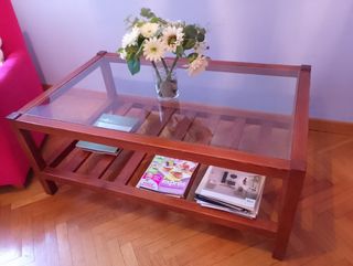 Mesa de centro madera y cristal ARTESANAl.