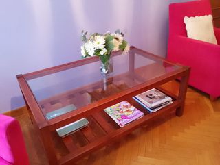 Mesa de centro madera y cristal ARTESANAl.