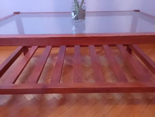 Mesa de centro madera y cristal ARTESANAl.