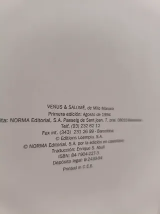 MILO MANARA VENUS & SALOMÉ ED. NORMA 1994