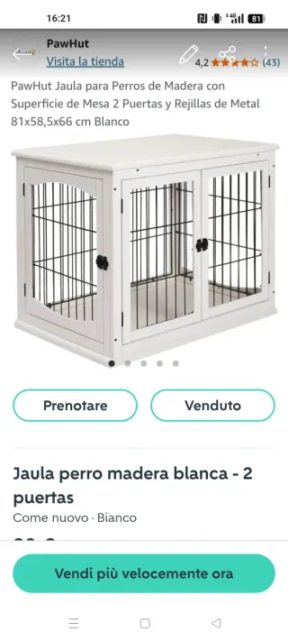 Jaula perro madera blanca 2 puertas