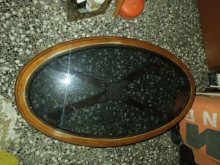 Mesa de centro madera y cristal ovalada