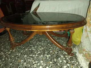 Mesa de centro madera y cristal ovalada