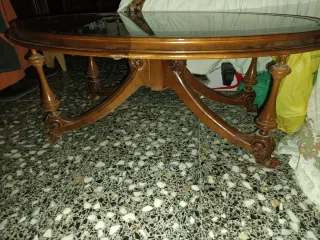 Mesa de centro madera y cristal ovalada