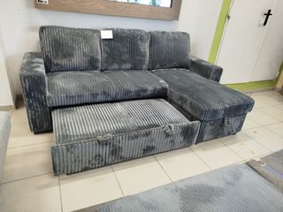 Chaise Longe + portavasos, terciopelo acanalado