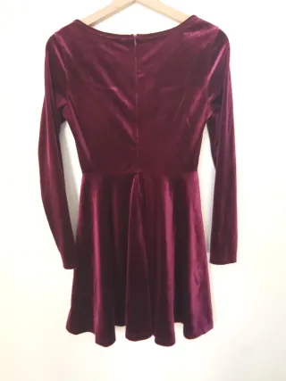 Vestido Terciopelo Granate Escote Cuadrado Manga L