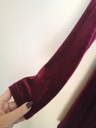 Vestido Terciopelo Granate Escote Cuadrado Manga L