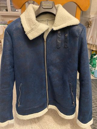 Giacca blu collo lana