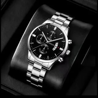 Reloj Geneva Inoxidable Negro y Plateado