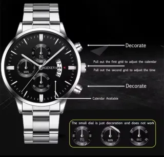 Reloj Geneva Inoxidable Negro y Plateado