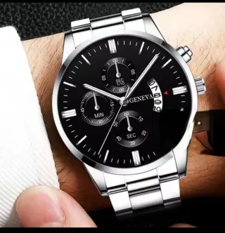 Reloj Geneva Inoxidable Negro y Plateado