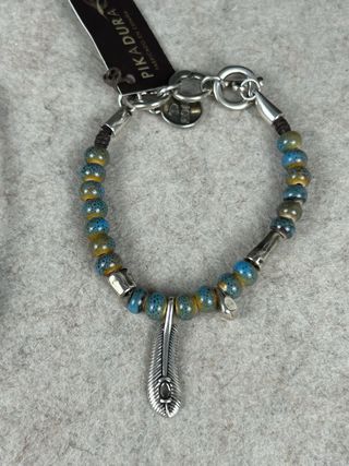 Conjunto collar y pulsera piedras y baño plata