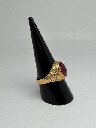 Anillo Sello Oro 18k con Piedra Roja 6,12gr T20