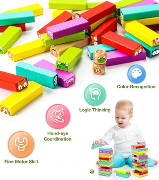 Torre di blocchi in legno per bambini - Gioco educativo per bambini dai 3 ai 7 anni