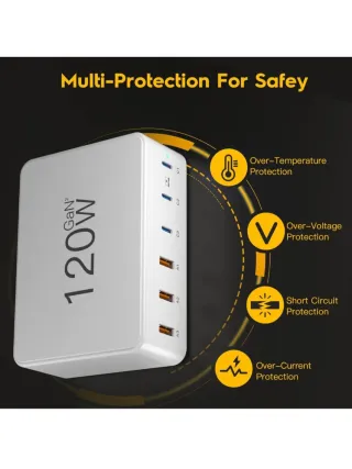 Estación de Carga USB C de 6 Puertos 120W GAN