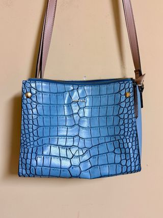 Bolso Piel Vegana Azul y Beige
