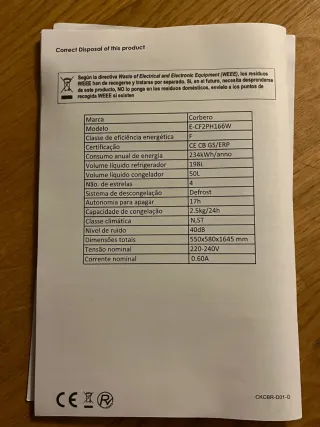 Frigorífico Congelador Corberó