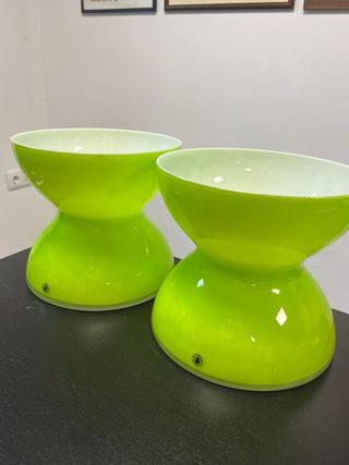 2 Macetas Vintage Vidrio Verde