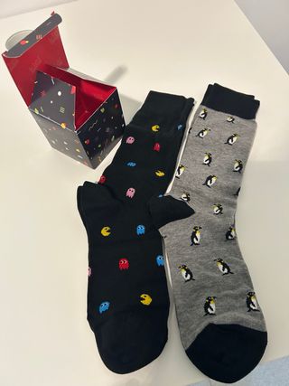 Calcetines Divertidos Pac-Man y Pingüinos Talla Ún