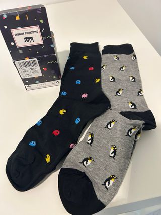 Calcetines Divertidos Pac-Man y Pingüinos Talla Ún