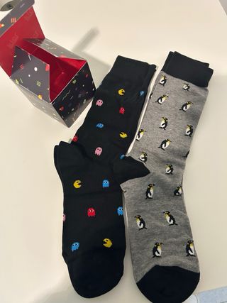 Calcetines Divertidos Pac-Man y Pingüinos Talla Ún