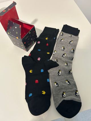 Calcetines Divertidos Pac-Man y Pingüinos Talla Ún