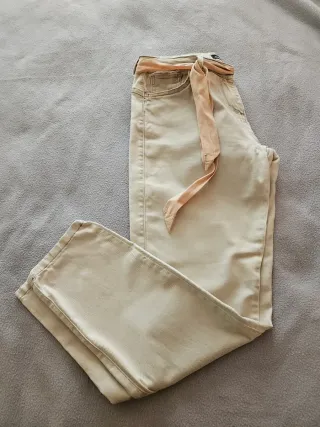 Pantaloni cotone 5 tasche beige