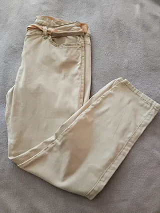 Pantaloni cotone 5 tasche beige