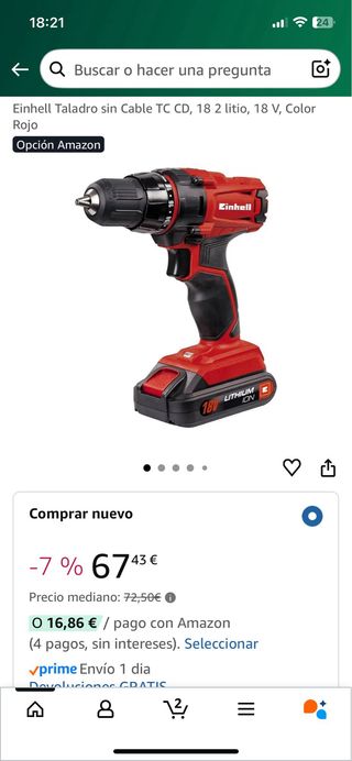 Taladro Atornillador Einhell 18V Batería