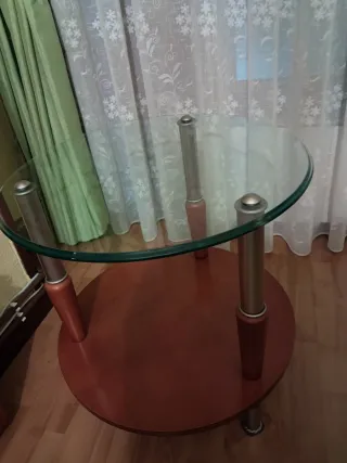 Mesita salón cristal y madera