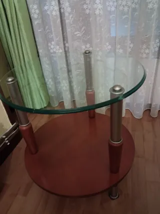 Mesita salón cristal y madera